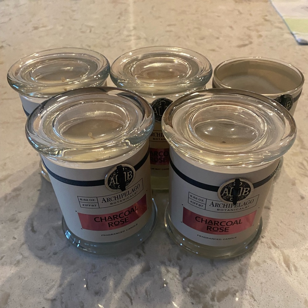 New Archipelago Botanicals charcoal rose jar candles lot of 5
